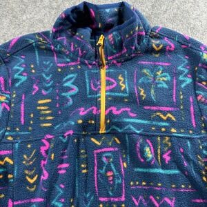 Chubbies 1/4 Zip Fleece Pullover Mens Small Navy Blue Neon Abstract Jacket